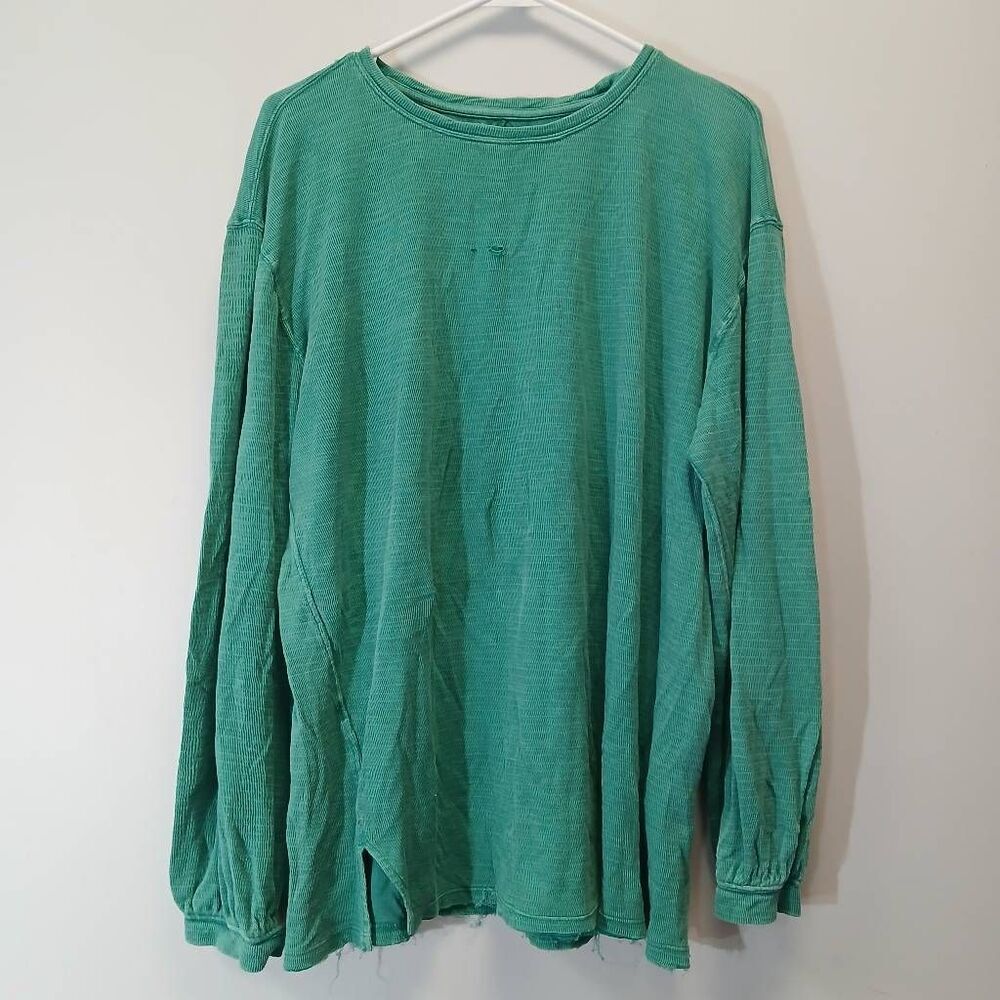 Free People womens large slouchy top pistachio spruce green factory distressed